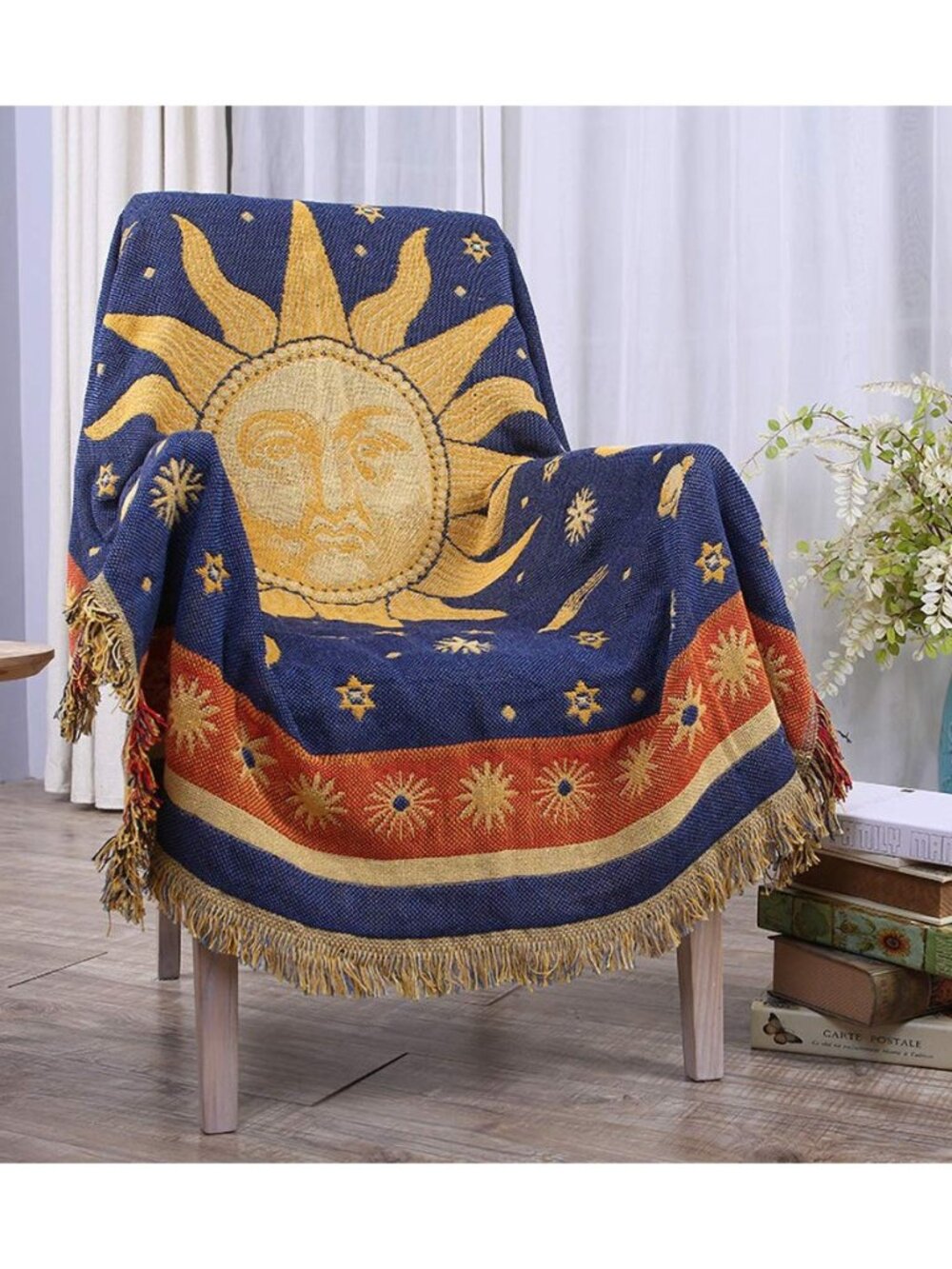 Celestial Moon Sun Blanket Vintage 90s Decor Chair Whimsy Hippie Throw
